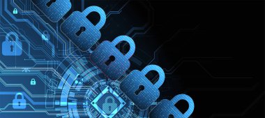 Veri güvenliği siber verileri ya da bilgi gizlilik fikrini resmediyor. Renkli soyut internet teknolojisi.