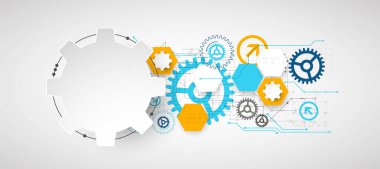 Soyut teknoloji konsepti. Devre kartı, yüksek bilgisayar rengi arkaplan. İçerik, web - şablon, iş teknolojisi sunumu için alanı olan vektör illüstrasyonu.