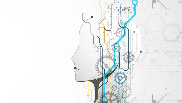 Τεχνητή Νοημοσύνη Τεχνικό Υπόβαθρο Σιλουέτα Ανθρώπου Έννοια Μεγάλων Δεδομένων Κυβερνομυαλό — Διανυσματικό Αρχείο
