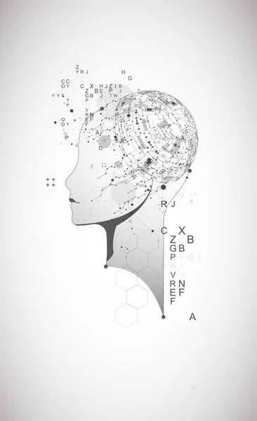 Τεχνητή Νοημοσύνη Τεχνικό Υπόβαθρο Σιλουέτα Ανθρώπου Έννοια Μεγάλων Δεδομένων Κυβερνομυαλό — Διανυσματικό Αρχείο