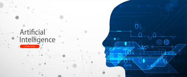 Artificial Intelligence. Technical background with a silhouette of a man. Big data concept. Machine cyber mind.