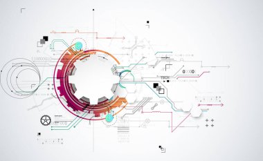 Soyut teknoloji konsepti. Devre kartı, yüksek bilgisayar rengi arkaplan. İçerik, web - şablon, iş teknolojisi sunumu için alanı olan vektör illüstrasyonu.