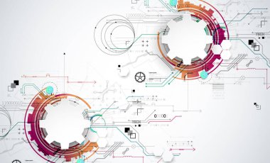 Soyut teknoloji konsepti. Devre kartı, yüksek bilgisayar rengi arkaplan. İçerik, web - şablon, iş teknolojisi sunumu için alanı olan vektör illüstrasyonu.