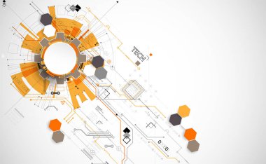 Soyut teknoloji konsepti. Devre kartı, yüksek bilgisayar rengi arkaplan. İçerik, web - şablon, iş teknolojisi sunumu için alanı olan vektör illüstrasyonu.