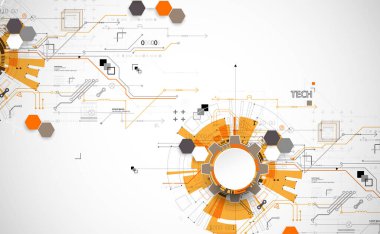 Soyut teknoloji konsepti. Devre kartı, yüksek bilgisayar rengi arkaplan. İçerik, web - şablon, iş teknolojisi sunumu için alanı olan vektör illüstrasyonu.