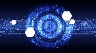 Teknolojik ve bilimsel konularda soyut bir geçmiş. Dijital kod kullanan çeşitli teknik detaylar. Vektör biçimi.