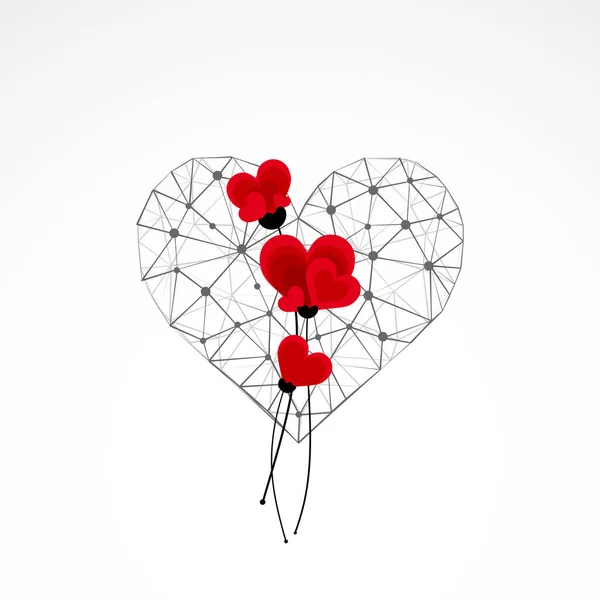 Αφηρημένη Καρδιά Λουλούδια Τεχνικό Στυλ Wireframe — Διανυσματικό Αρχείο