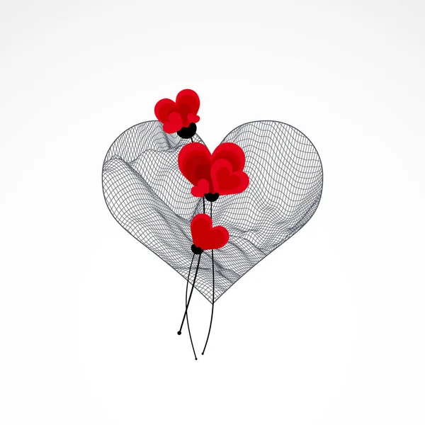 Coeur Abstrait Avec Des Fleurs Style Filaire Technique — Image vectorielle