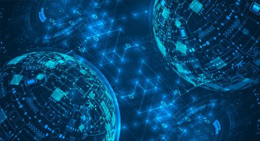 Küre temalı vektör illüstrasyonu. Dijital teknoloji izometrik arkaplan.