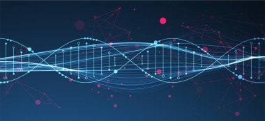 Pleksus etkisi olan soyut DNA arkaplanı. Bilimsel ve teknolojik kavram