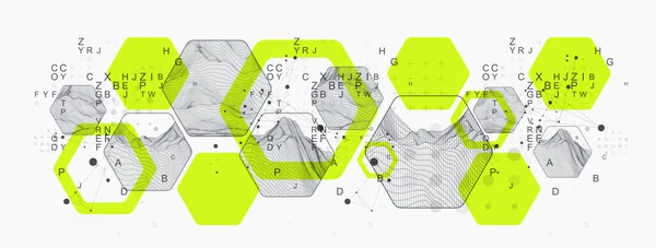 六角形を用いた現代の科学技術の抽象的な背景 ワイヤーフレームスポット表面イラスト ベクトル — ストックベクタ