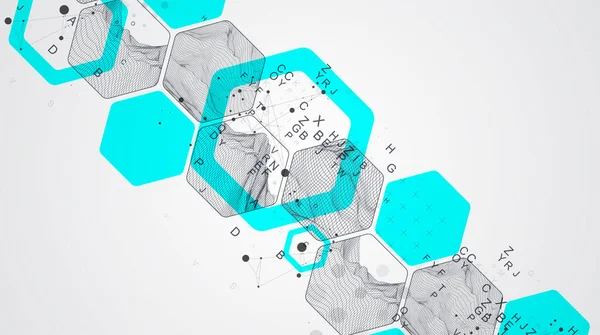 Ciência Moderna Tecnologia Fundo Abstrato Usando Formas Hexagonais Wireframe Ilustração — Vetor de Stock