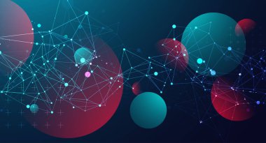 Noktaları ve çizgileri birleştiren soyut çokgen vektör arkaplanı. Bilim ve teknoloji sunumu için şablon. Pleksus biçimi.