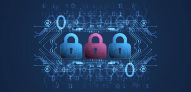 Veri güvenliği siber verileri ya da bilgi gizlilik fikrini resmediyor. Renkli soyut internet teknolojisi.