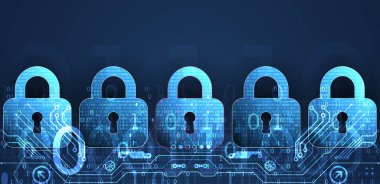 Veri güvenliği siber verileri ya da bilgi gizlilik fikrini resmediyor. Renkli soyut internet teknolojisi.