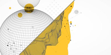 Teknoloji biçimi arka planında bağlı satırlara sahip küre teması. Kablo çerçeve çizimi. Soyut 3d ızgara tasarımı.