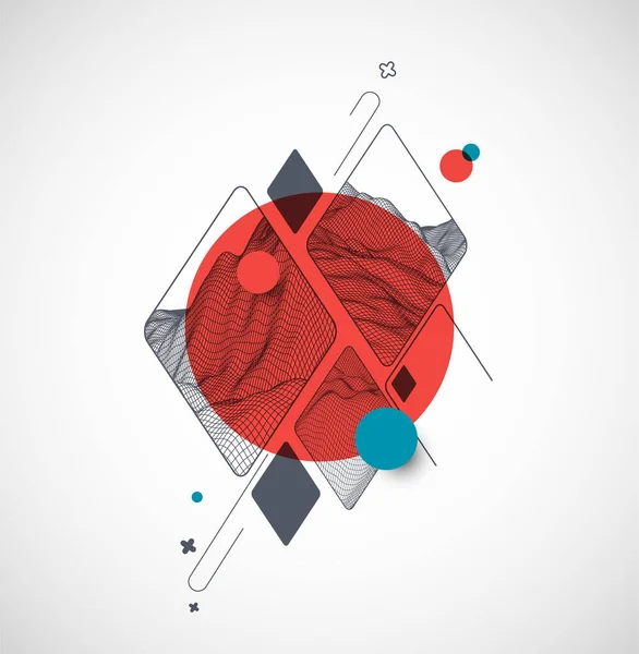 現代の科学技術の抽象的な背景 ワイヤーフレームスポット表面イラスト ベクトル — ストックベクタ