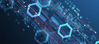 Teknolojik ve bilimsel konularda soyut bir geçmiş. Dijital kod kullanan çeşitli teknik detaylar. Vektör biçimi.