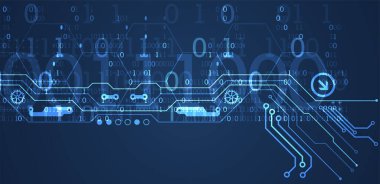 Teknolojik ve bilimsel konularda soyut bir geçmiş. Dijital kod kullanan çeşitli teknik detaylar. Vektör biçimi.