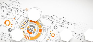 Soyut teknoloji konsepti. Devre kartı, yüksek bilgisayar rengi arkaplan. İçerik, web - şablon, iş teknolojisi sunumu için alanı olan vektör illüstrasyonu.