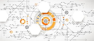 Soyut teknoloji konsepti. Devre kartı, yüksek bilgisayar rengi arkaplan. İçerik, web - şablon, iş teknolojisi sunumu için alanı olan vektör illüstrasyonu.