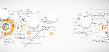 Soyut teknoloji konsepti. Devre kartı, yüksek bilgisayar rengi arkaplan. İçerik, web - şablon, iş teknolojisi sunumu için alanı olan vektör illüstrasyonu.