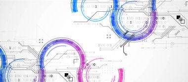 Soyut teknoloji konsepti. Devre kartı, yüksek bilgisayar rengi arkaplan. İçerik, web - şablon, iş teknolojisi sunumu için alanı olan vektör illüstrasyonu.
