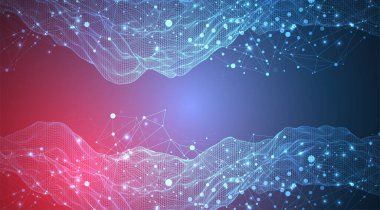 Soyut neon parlayan dalga çerçeve biçiminde yapılır. Bilim ve teknoloji sunumu için şablon. Vektör