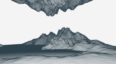 Abstract wireframe mountain background. Modern science or technology art elements. Surface illustration. Vector.