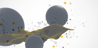 Teknoloji biçimi arka planında bağlı satırlara sahip küre teması. Kablo çerçeve çizimi. Soyut 3d ızgara tasarımı.