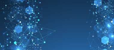 Pleksus etkisi ve tasarım için harfleri olan soyut altıgen arkaplan. Vektör