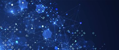 Pleksus etkisi ve tasarım için harfleri olan soyut altıgen arkaplan. Vektör