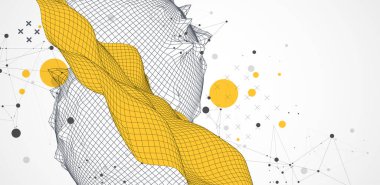 Teknoloji biçimi arka planında bağlı satırlara sahip küre teması. Kablo çerçeve çizimi. Soyut 3d ızgara tasarımı.
