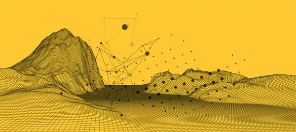 抽象的なワイヤーフレーム山の背景 現代の科学技術芸術の要素 表面図 — ストックベクタ