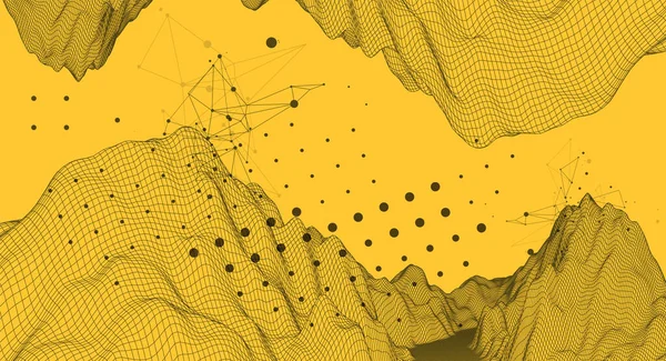 抽象的なワイヤーフレーム山の背景 現代の科学技術芸術の要素 表面図 — ストックベクタ