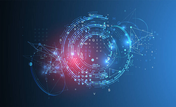 Полутоновый научный фон с соединением точек и линий. Электронная визуализация данных. Вектор