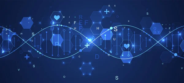 Catena Dna Fluorescente Biotecnologia Biochimica Scienza Medicina Modello Engeneering Genetico — Vettoriale Stock