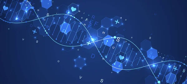 Leuchtende Neon Dna Kette Biotechnologie Biochemie Wissenschaft Medizinkonzept Vorlage Für — Stockvektor
