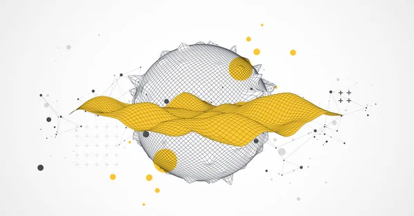 具有技术风格背景的连接线条的球体主题 线框说明 三维网格设计 — 图库矢量图片