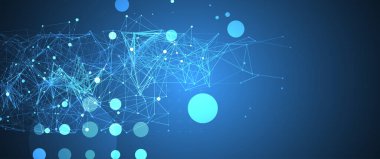 Noktaları ve çizgileri birleştiren soyut çokgen vektör arkaplanı. Bilim ve teknoloji sunumu için şablon. Pleksus biçimi.