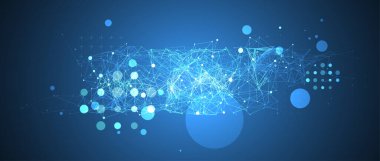 Noktaları ve çizgileri birleştiren soyut çokgen vektör arkaplanı. Bilim ve teknoloji sunumu için şablon. Pleksus biçimi.