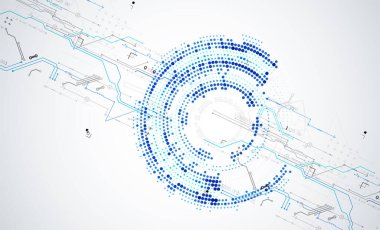 Soyut teknoloji konsepti. Devre kartı, yüksek bilgisayar geçmişi. İçerik, web - şablon, iş teknolojisi sunumu için alanı olan vektör illüstrasyonu.