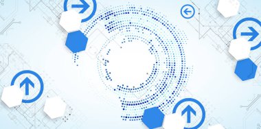 Soyut teknoloji konsepti. Devre kartı, yüksek bilgisayar geçmişi. İçerik, web - şablon, iş teknolojisi sunumu için alanı olan vektör illüstrasyonu.