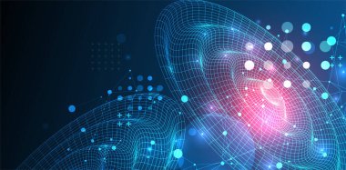 Bilim ve teknoloji sunumu için şablon. Tel çerçeve dalgaları. Pleksus biçimi arkaplanı.