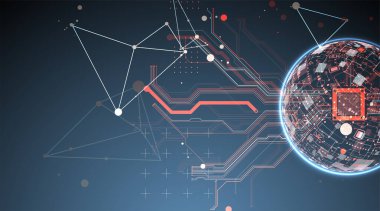 Küre temalı vektör illüstrasyonu. Dijital teknoloji geçmişi. Vektör
