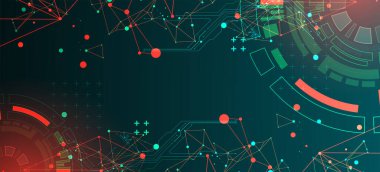 Pleksus etkisi olan soyut bir arkaplan. Çember şeklinde oluşmuş teknik elementlerin kullanımıyla bilimsel ve teknolojik kavram.