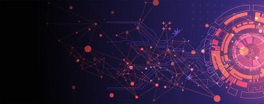 Pleksus etkisi olan soyut bir arkaplan. Çember şeklinde oluşmuş teknik elementlerin kullanımıyla bilimsel ve teknolojik kavram.