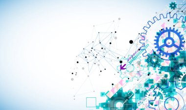 Çarklı ve pleksus etkisi olan soyut teknolojik arka plan. Vektör