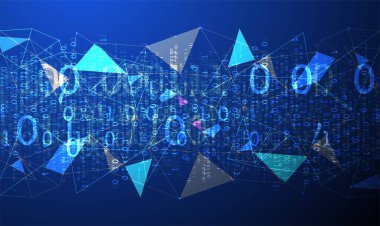 Teknoloji geçmişi. Büyük veri konsepti. İkili bilgisayar kodu. Vektör illüstrasyonu.