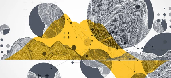 円形状を用いた現代の科学技術の抽象的背景 ワイヤーフレームスポット表面イラスト ベクト — ストックベクタ